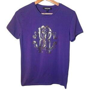 Roberto Cavalli Purple Logo Tee Women’s XL Slim Fit Designer Y2K